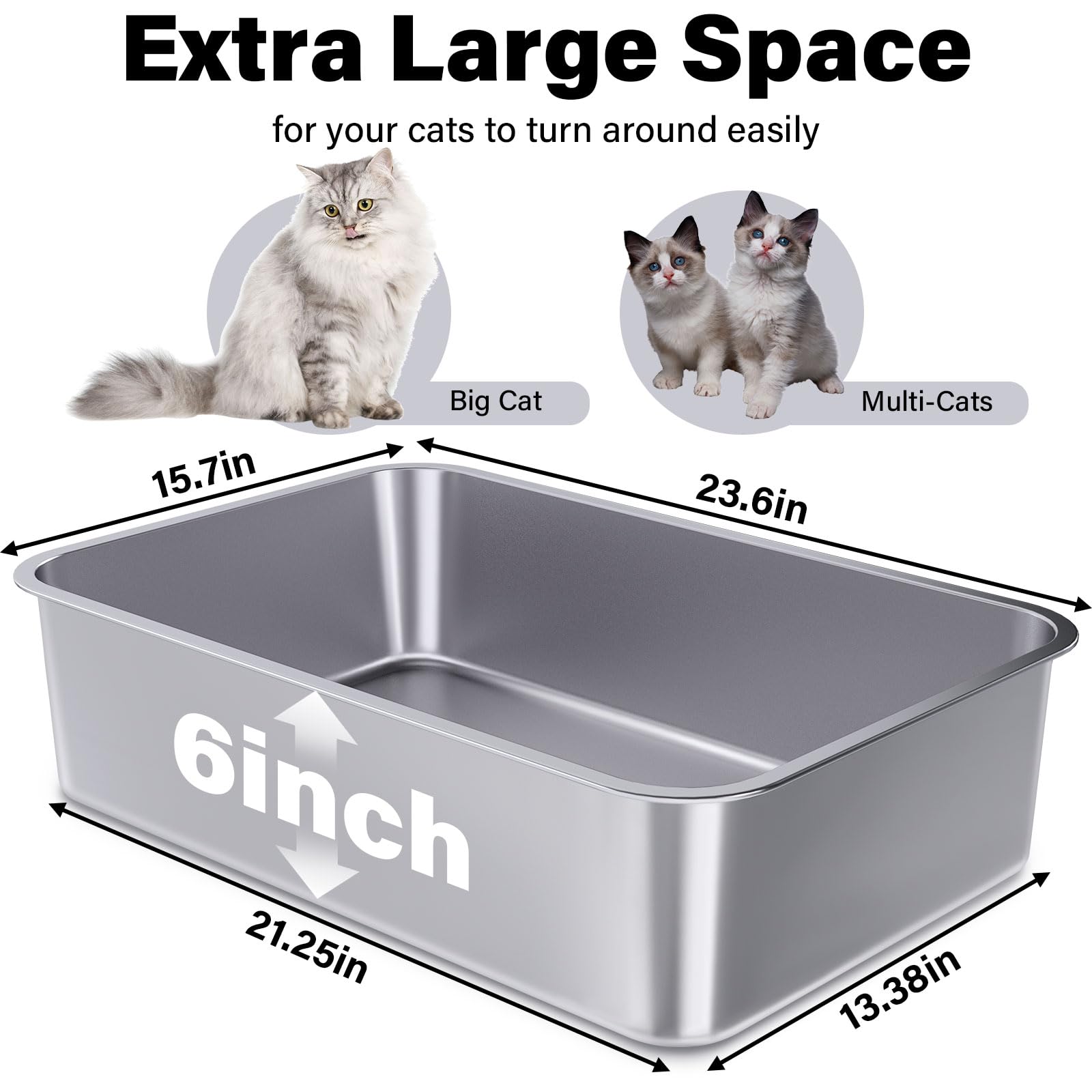 FUTAM extra large litter box dimensions 23.6 by 15.7 by 6 inches