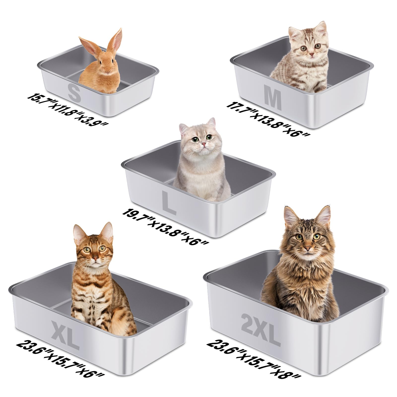 FUTAM large-cat compatible stainless steel litter box