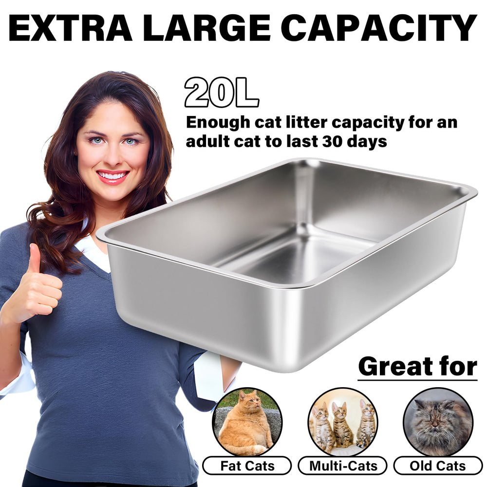 FUTAM rounded-corner stainless steel litter box for safe use