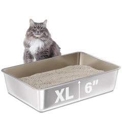 FUTAM stainless steel litter box with XL dimensions offering ample space for large cats.
