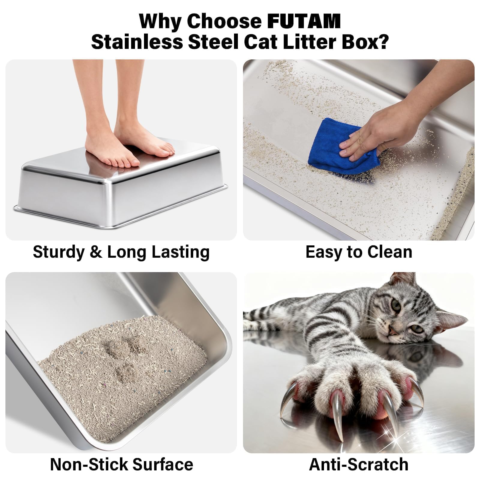 FUTAM extra-large 20L capacity supports long intervals between cleanings for adult cats.