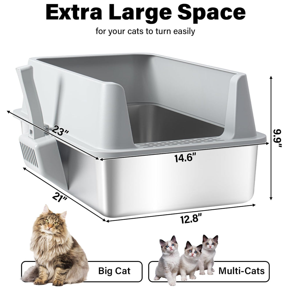FUTAM high-side stainless steel litter box provides extra privacy and containment for large cats.