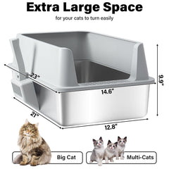 FUTAM high-side stainless steel litter box provides extra privacy and containment for large cats.