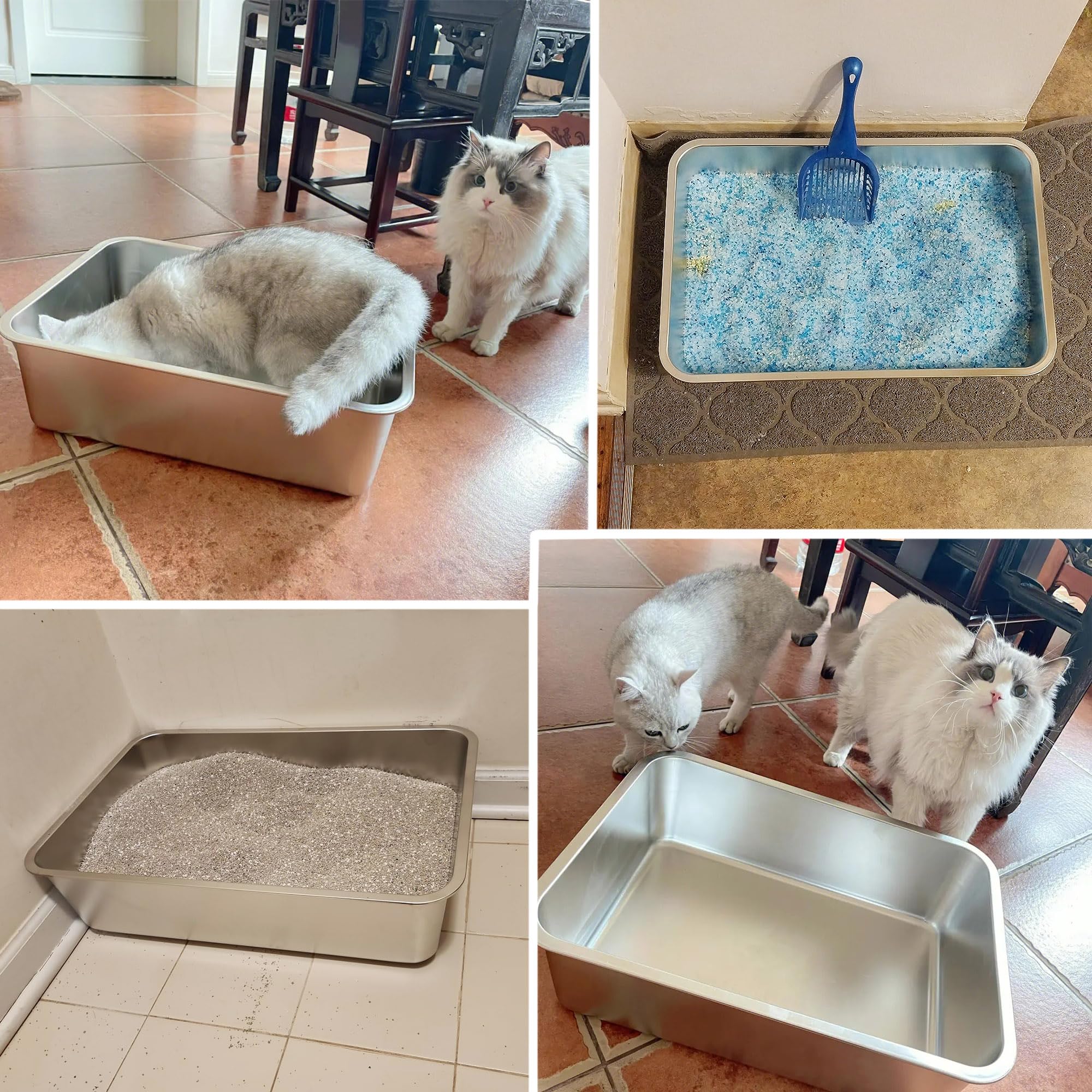 FUTAM stainless litter box features easy sanitize capability for busy homes.