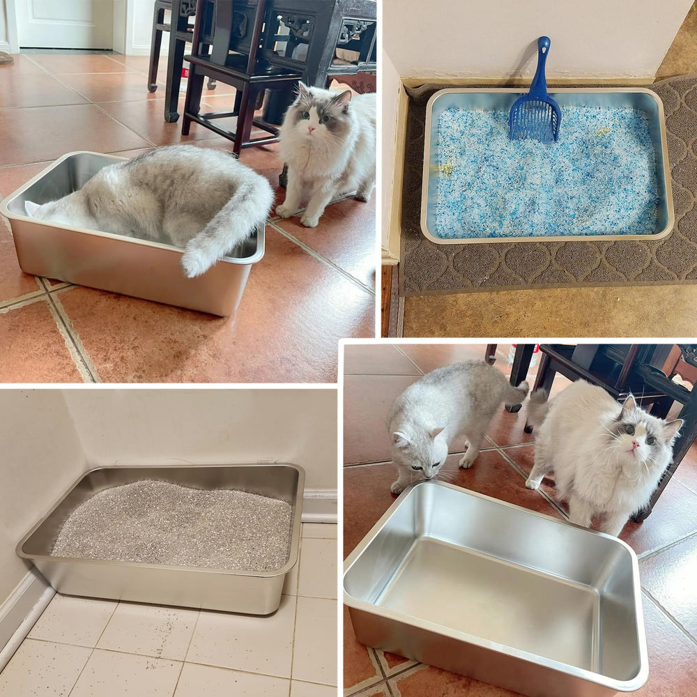FUTAM stainless litter box features easy sanitize capability for busy homes.
