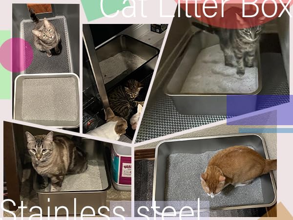 FUTAM XXL stainless steel litter box, rounded corners for pet safety.