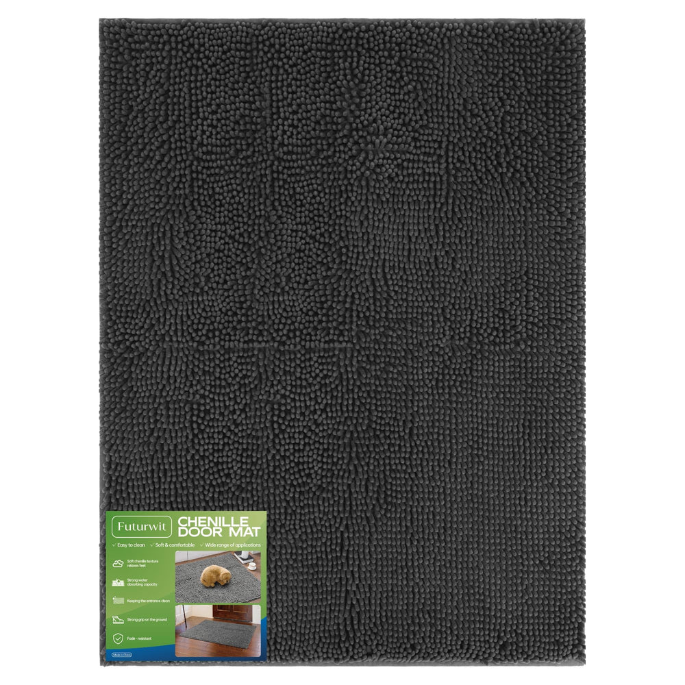 Futurwit dog door mat with chenille fibers traps moisture at the entry to keep floors clean.