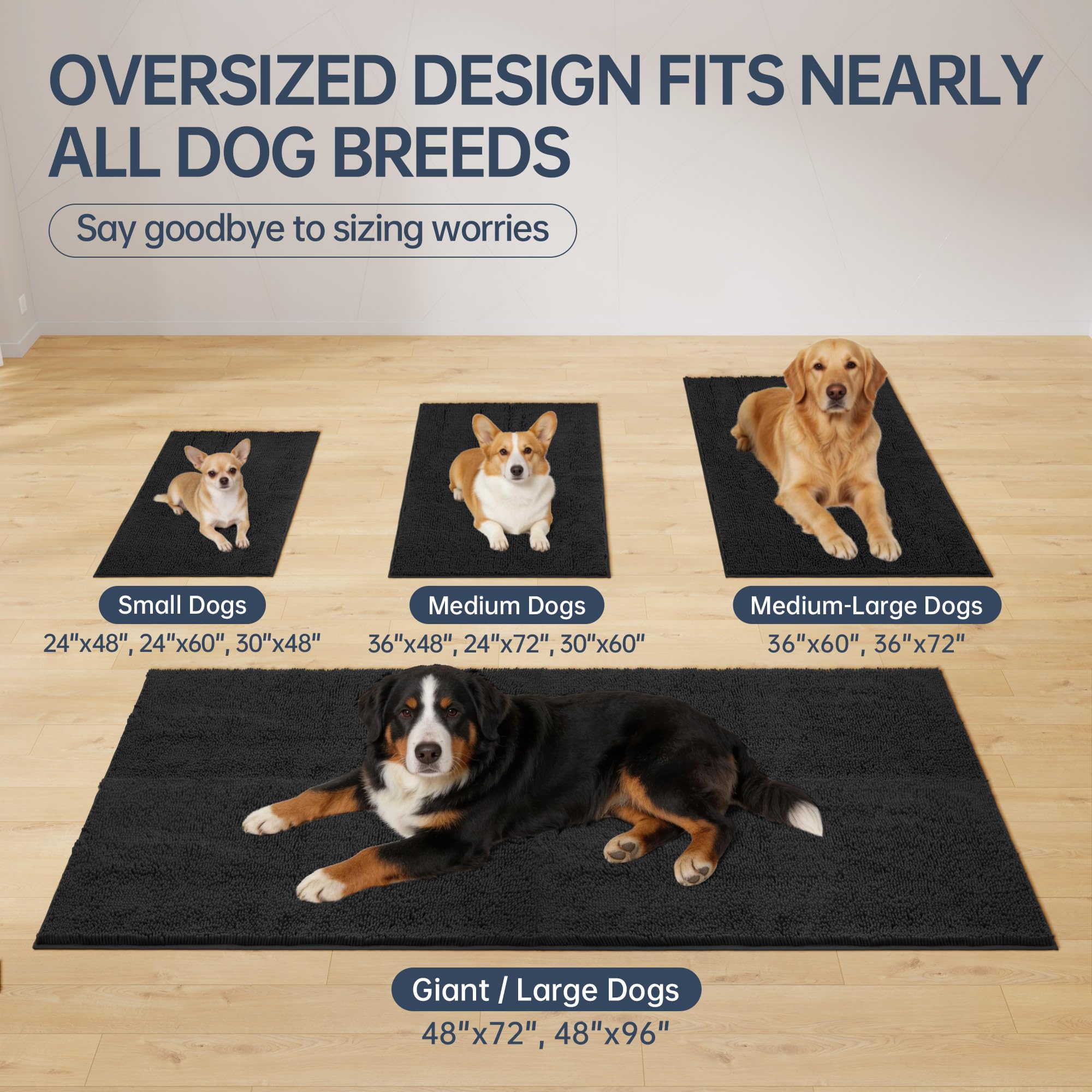 Futurwit large 48 by 36 inch mat provides ample coverage at the doorway.