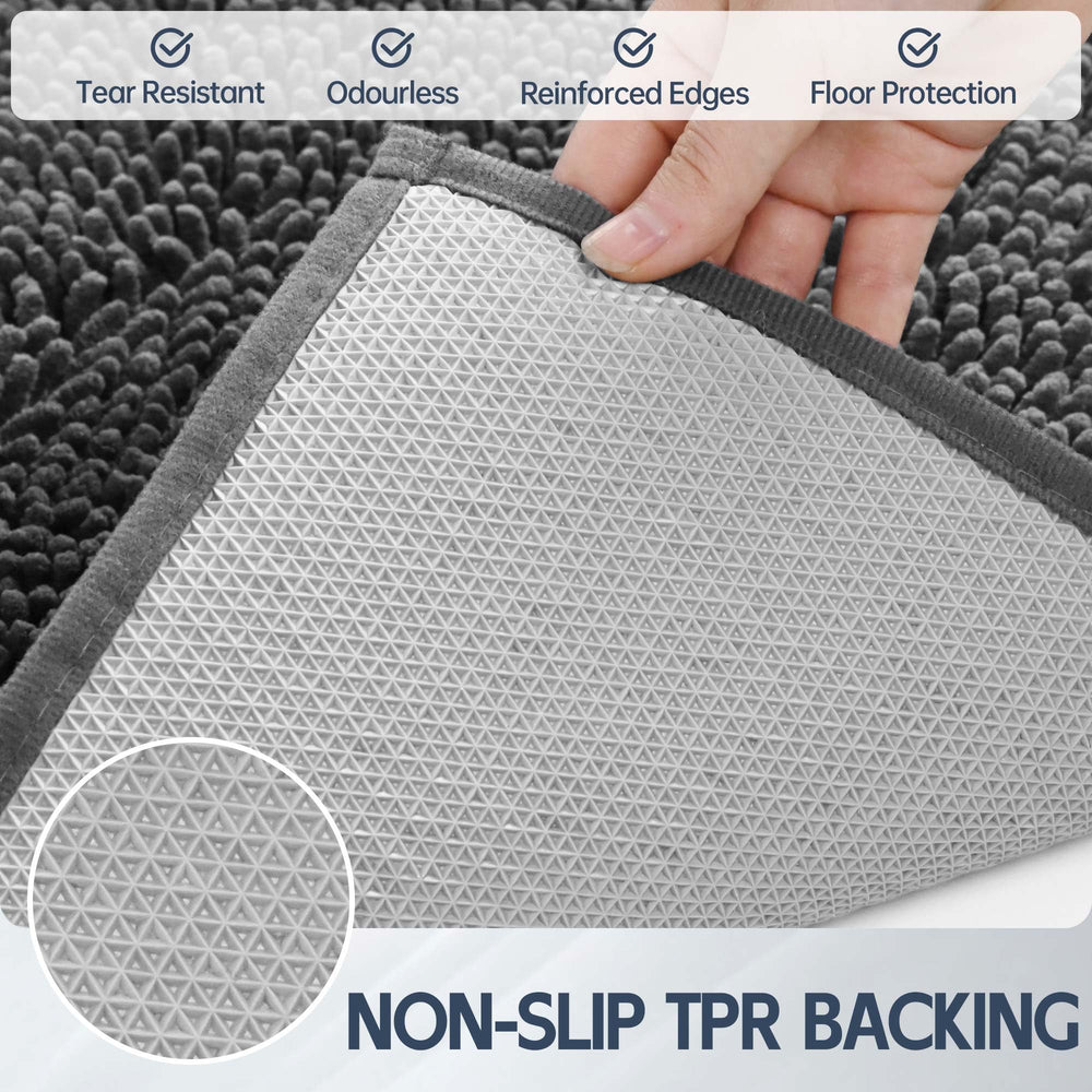 Futurwit non-slip rubber backing keeps the mat in place on slick floors.
