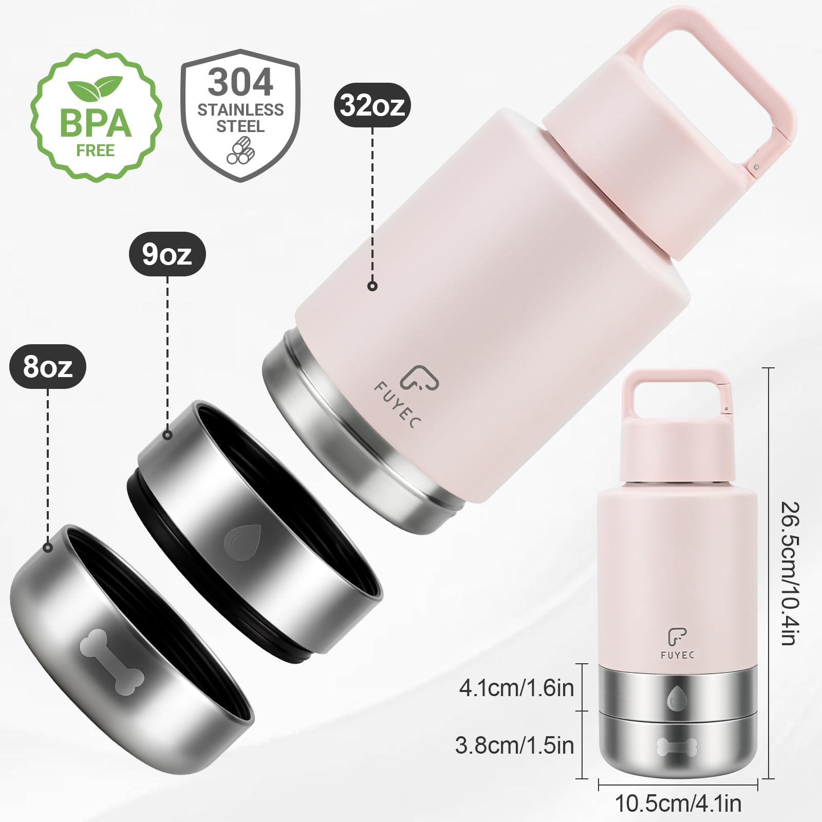 FUYEC 32oz capacity suits medium to large dogs on long outings