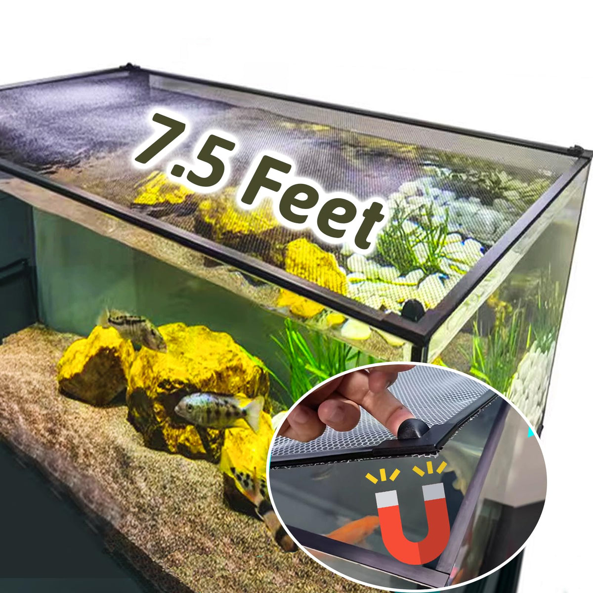 FUYITE magnetic aquarium top cover protects fish from jumping while keeping tank access easy.