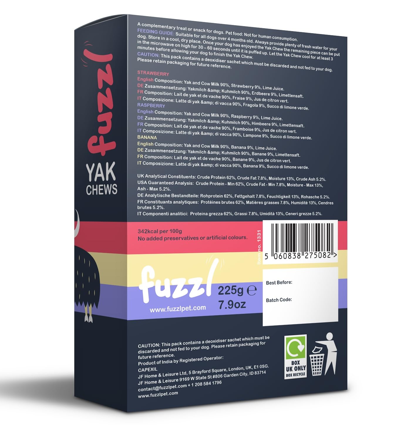 Banana flavour Fuzzl chew provides tasty rewards with gentle digestion.
