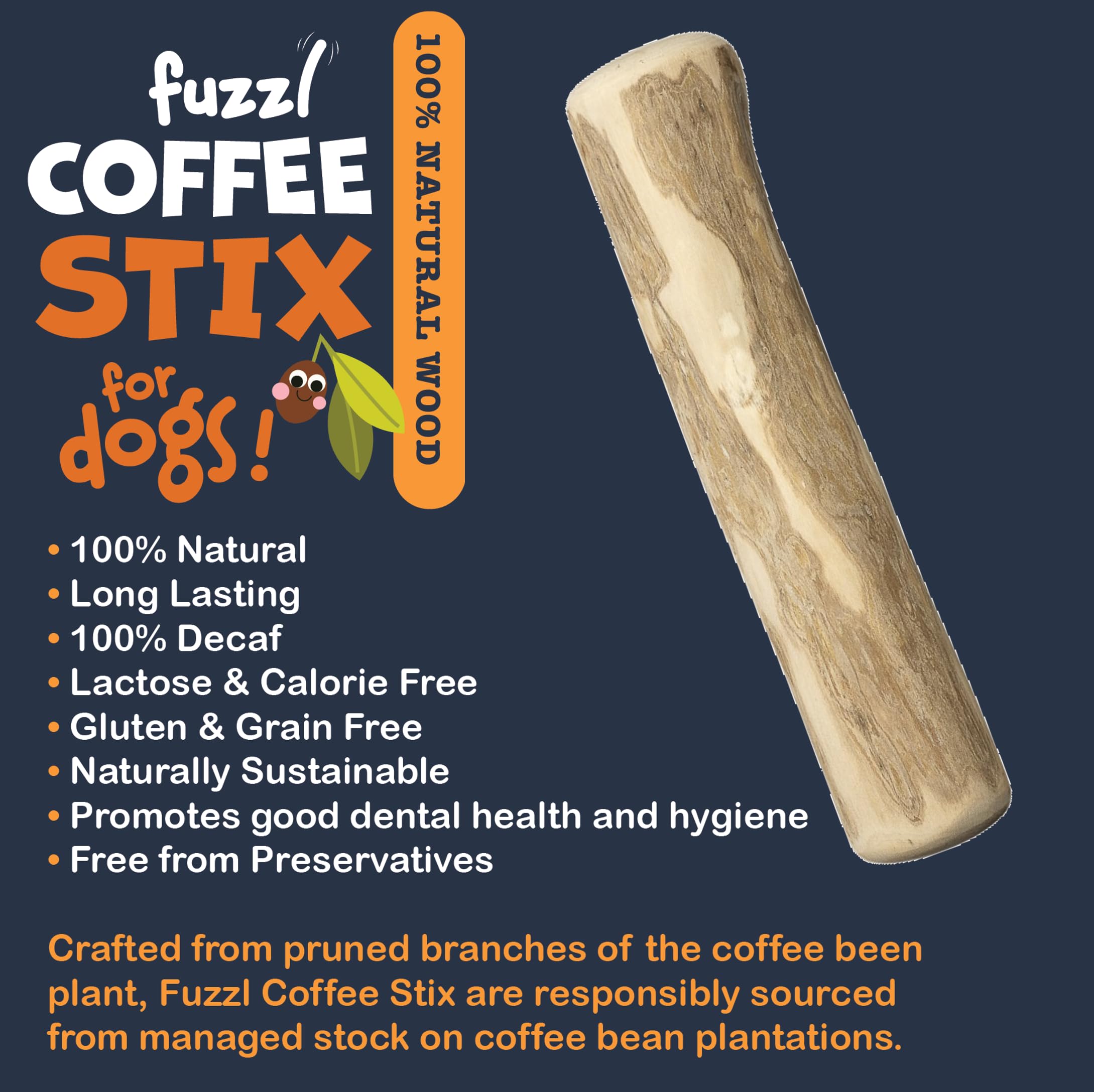 Fuzzl Coffee Wood Dog Stix dog chewing action illustrates engaging play