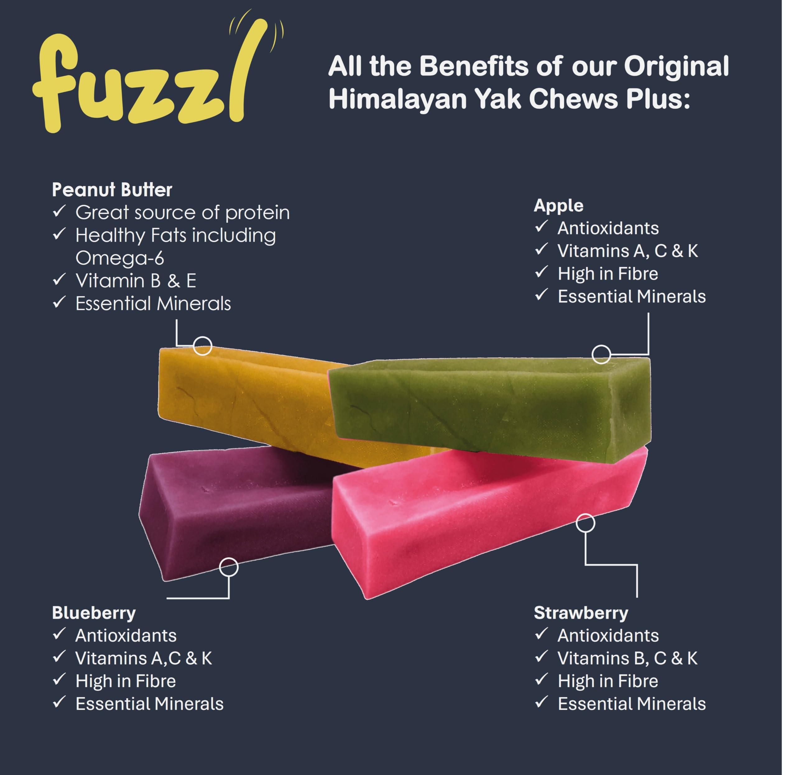 Fuzzl Yak Cheese Himalayan Chew Blueberry: fruity aroma enhances chew time.