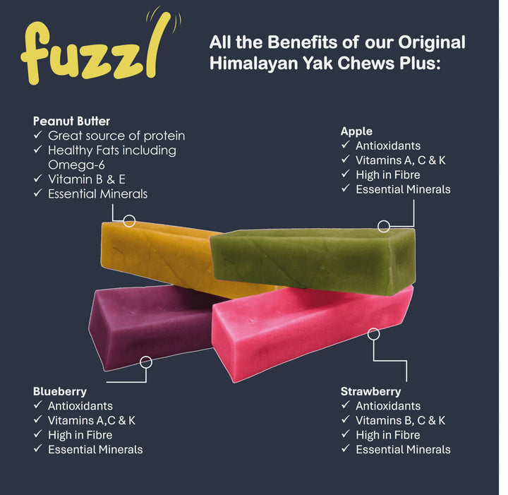 Fuzzl Yak Cheese Himalayan Chew Blueberry: fruity aroma enhances chew time.