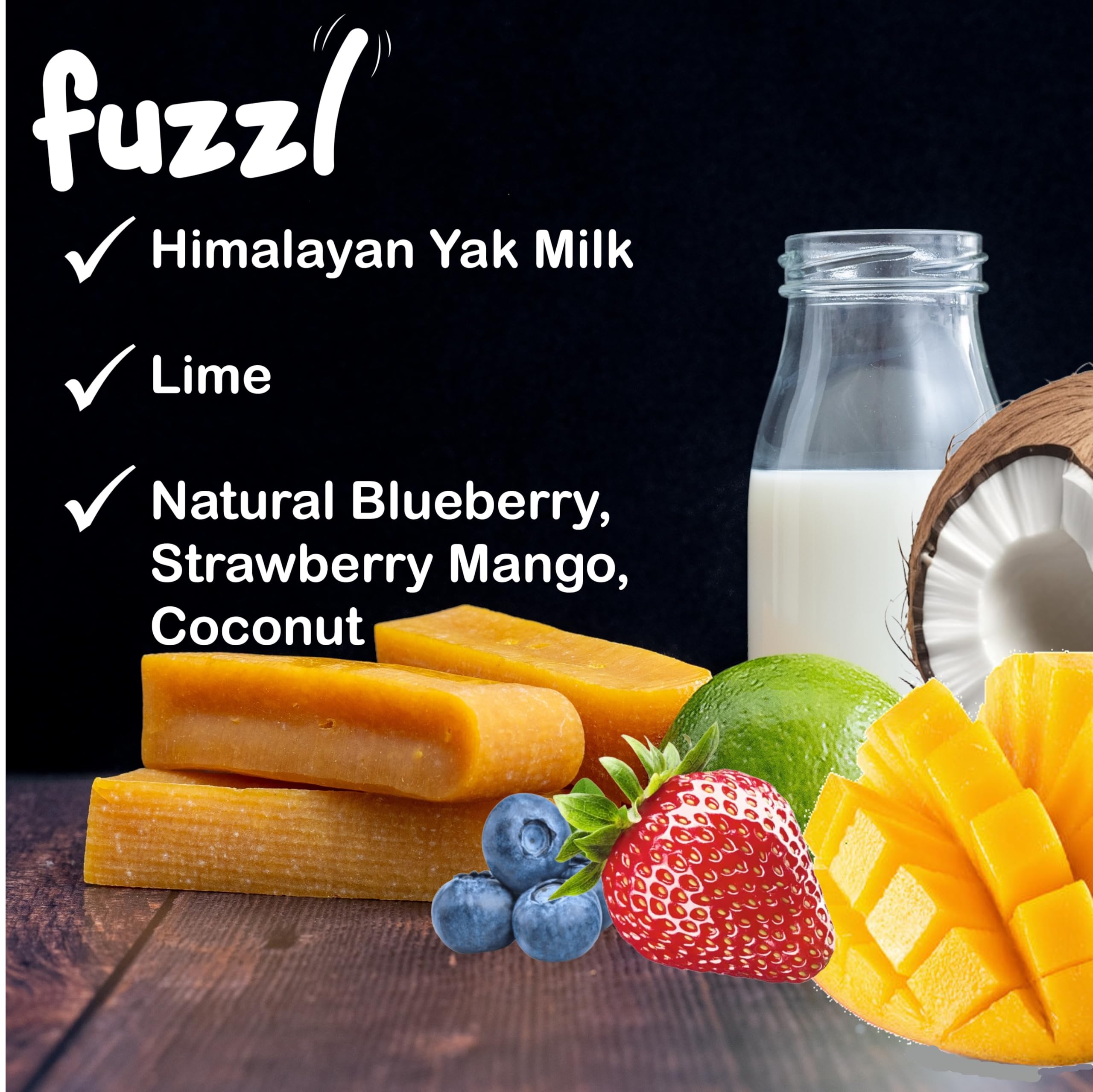 Fuzzl Yak Chews blueberry: flavorful snack with calcium and protein.