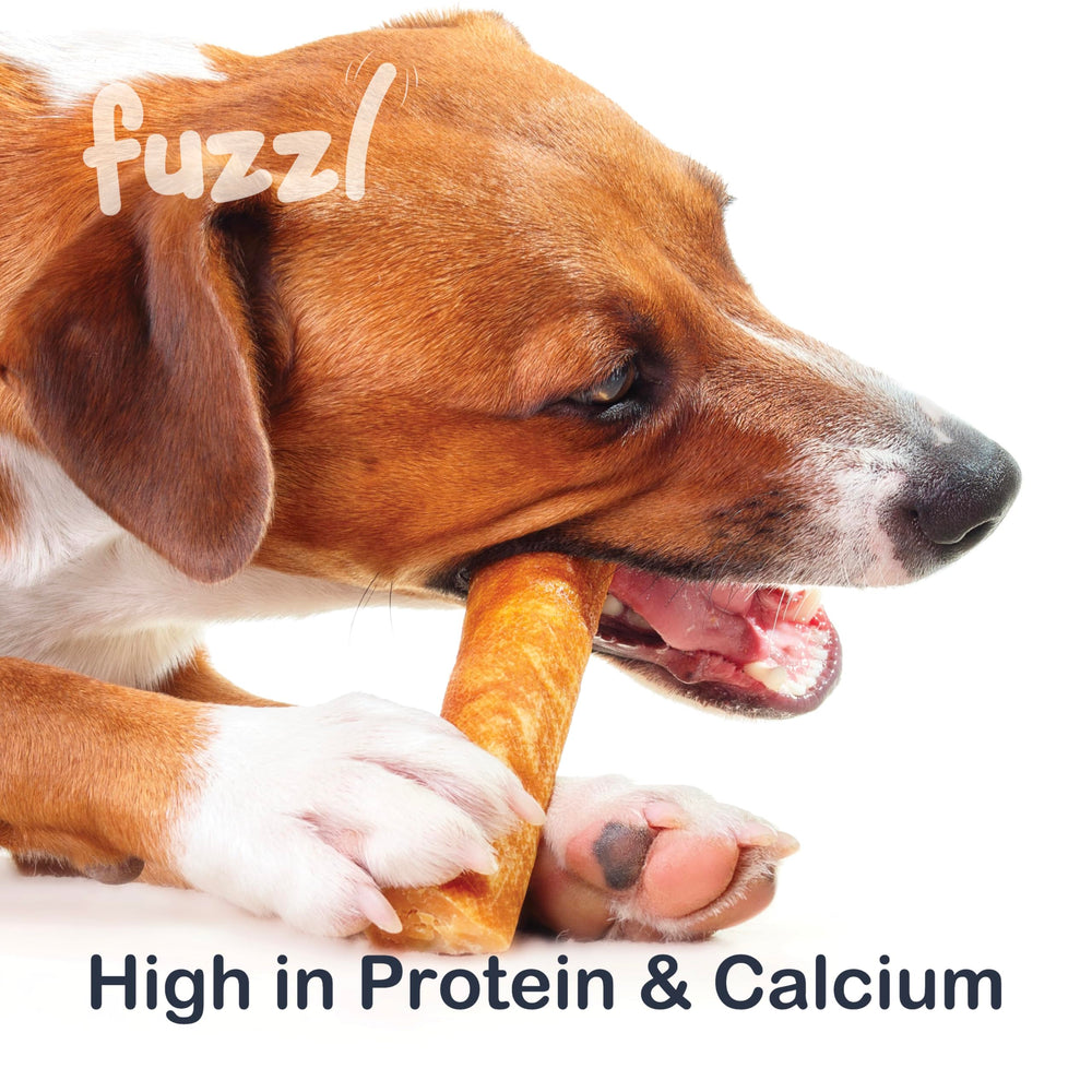 Protein and calcium-rich Fuzzl Yak Chews Blueberry for dogs.