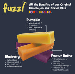 Fuzzl Yak Chews Peanut Butter flavor highlights protein-rich snack for dogs.
