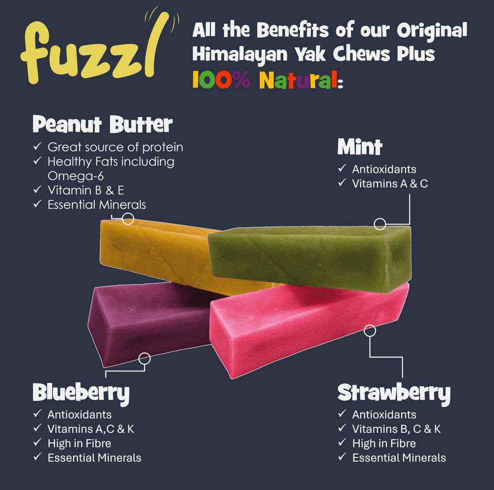 Fuzzl Yak Chews strawberry close-up, tasty multi-flavor option for dogs.