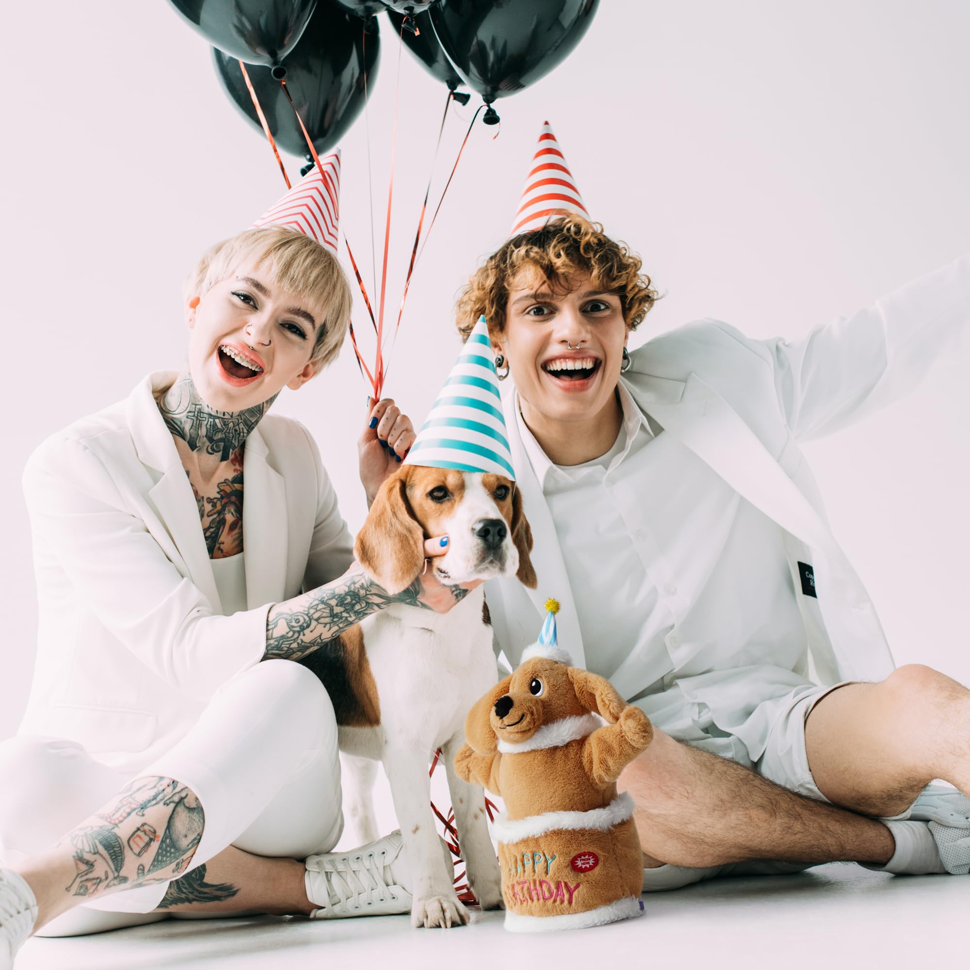 Fuzzwoof birthday gift dog toy presents a festive celebration moment