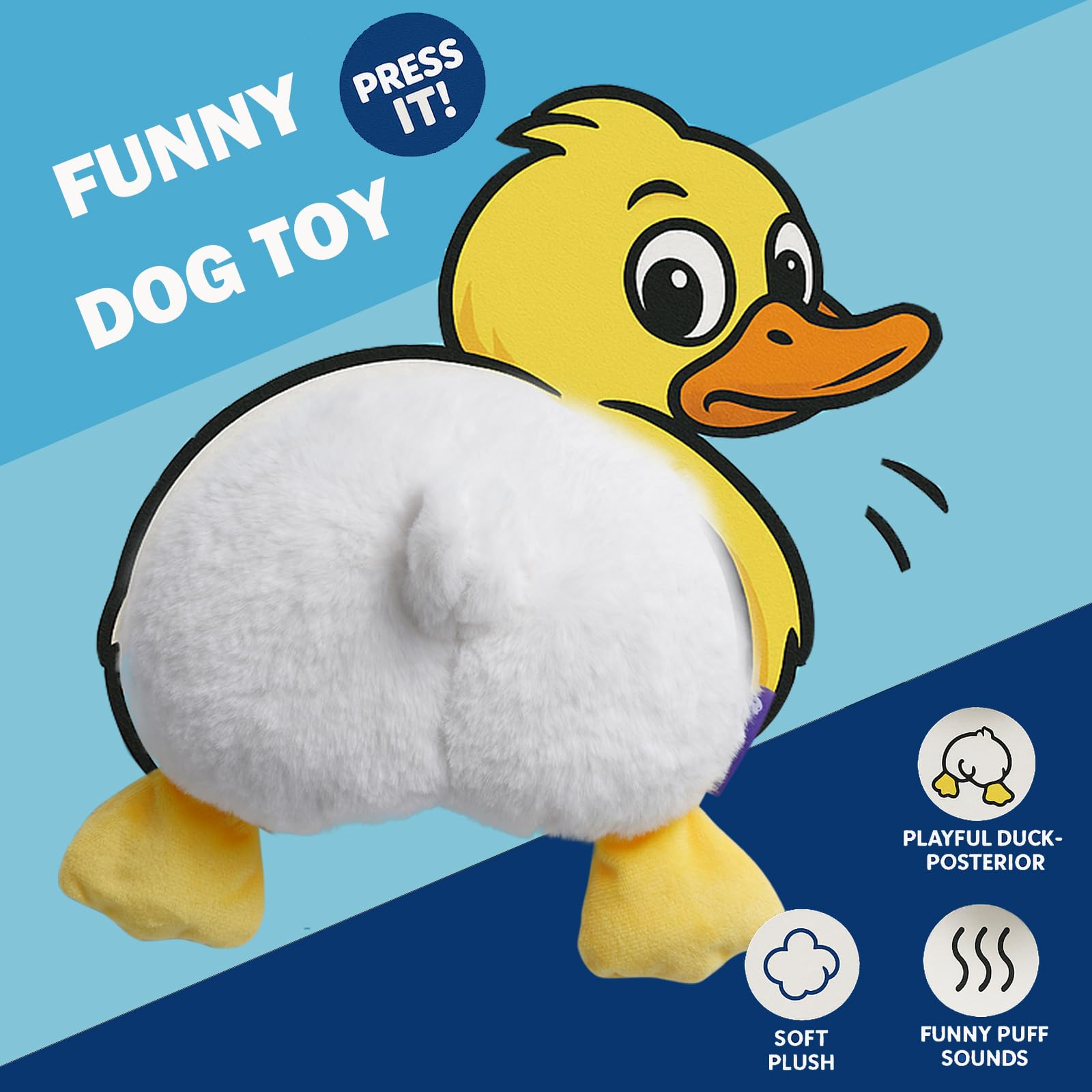 Close-up of Fuzzwoof Duck Butt plush detail for durable play