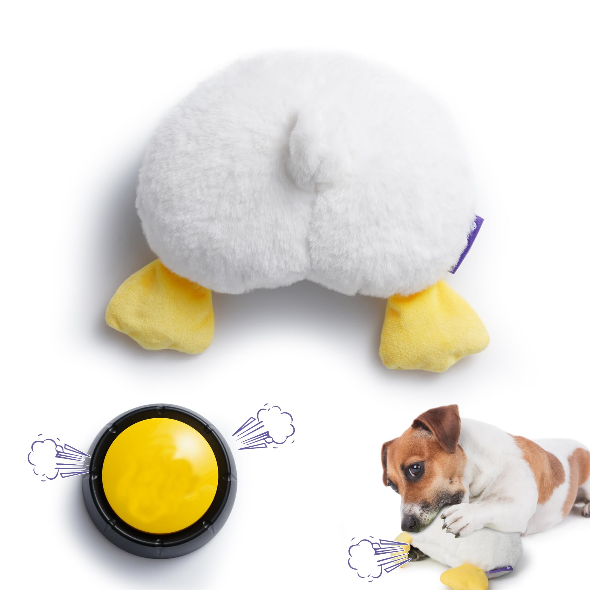 Fuzzwoof Duck Butt Toy emits puff sound for interactive play