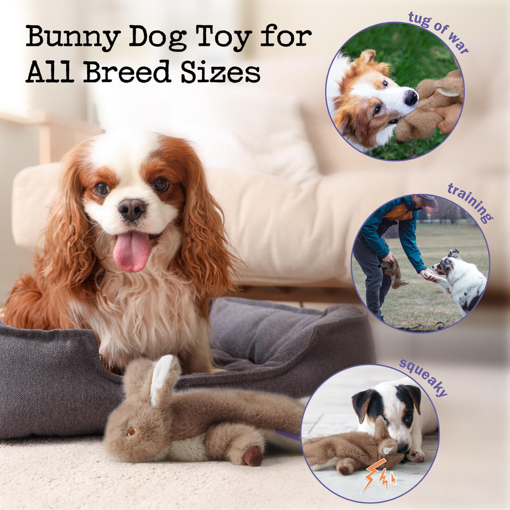Fuzzwoof No-Stuffing Bunny Toy in 15-inch tug pose for easy grip