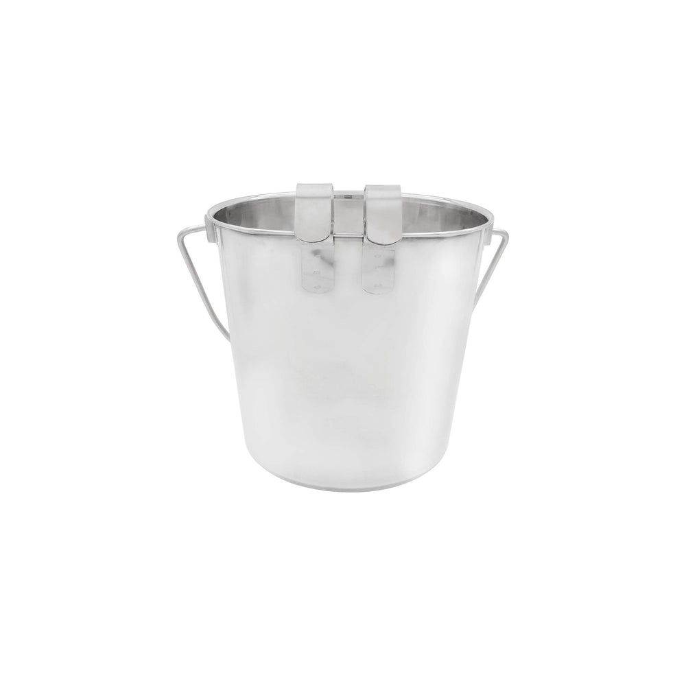 Fuzzy Puppy pail hangs securely on kennels for quick feeding