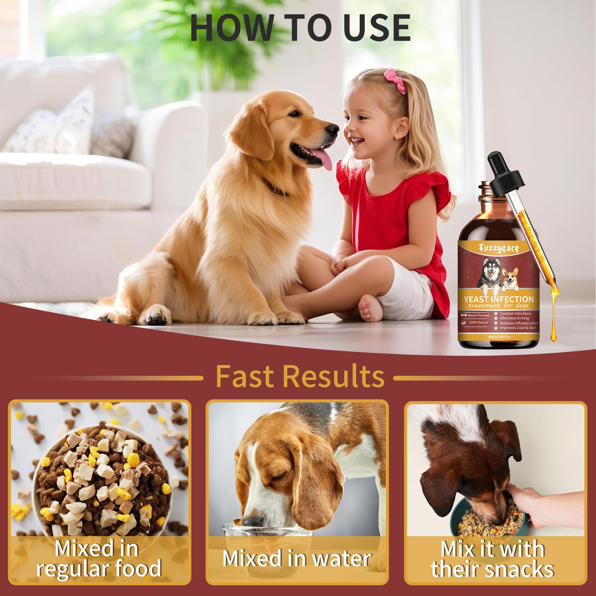 Fuzzycare drops on a puppy demonstrate easy administration for early care.