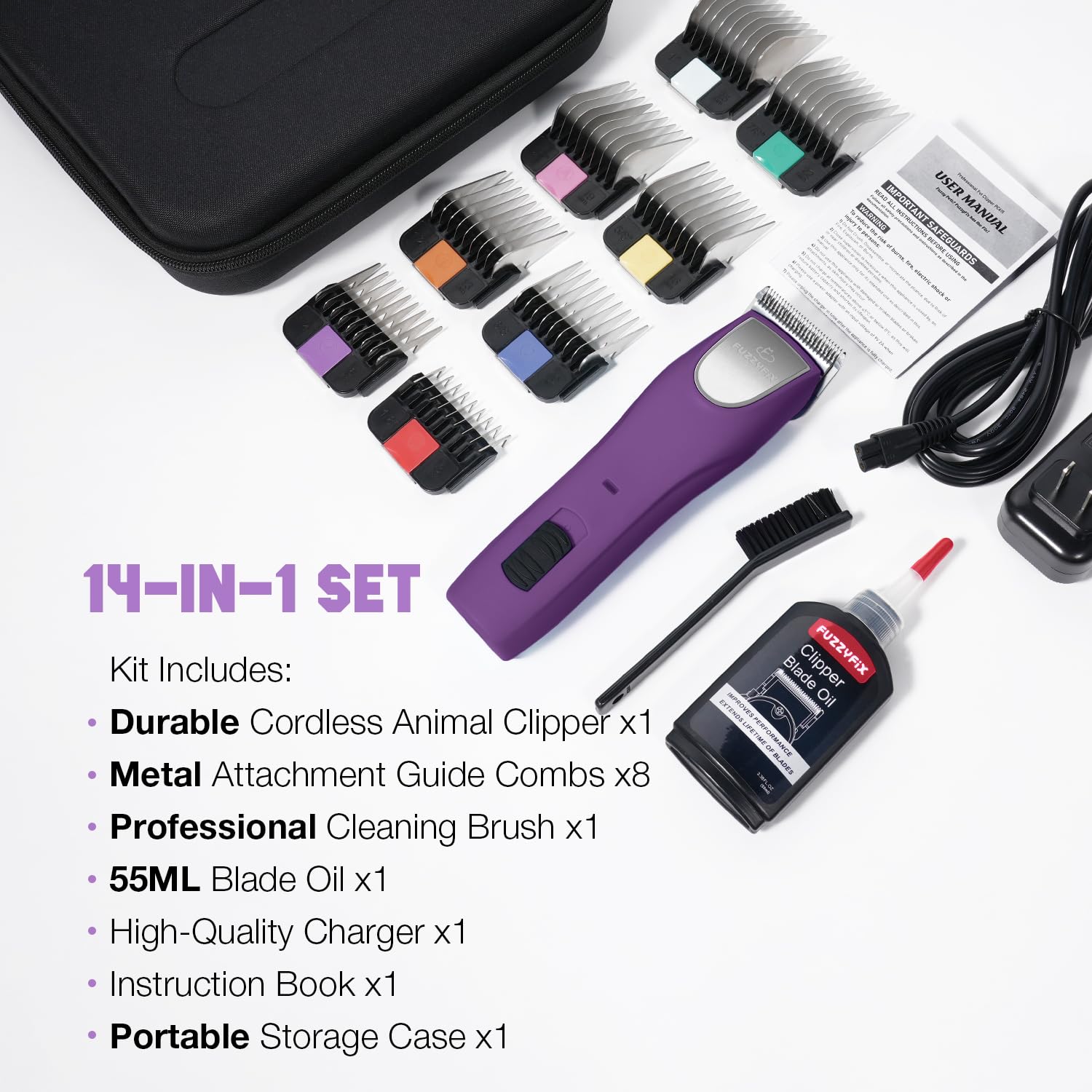 FuzzyFix 14-in-1 grooming set case keeps tools organized.