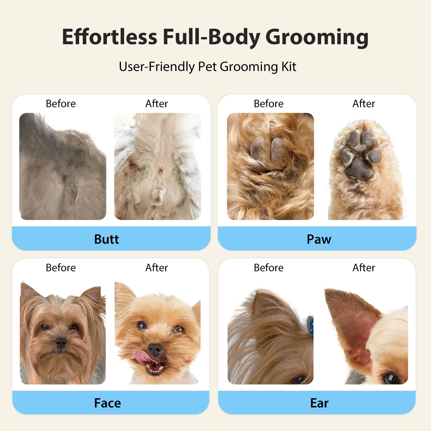 FuzzyFix low-noise motor keeps pets calm during grooming
