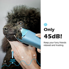 Quiet operation at 45 dB keeps pets calm during grooming sessions.