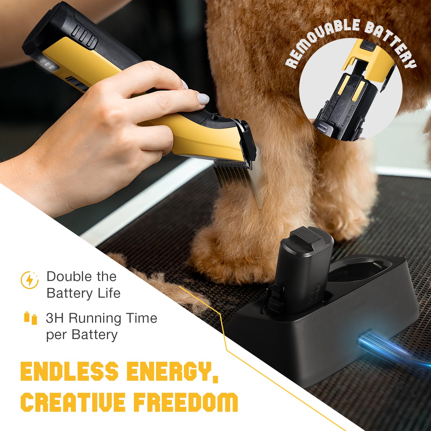 FuzzyFix dog clippers brushless quiet motor keeps grooming calm for pets.