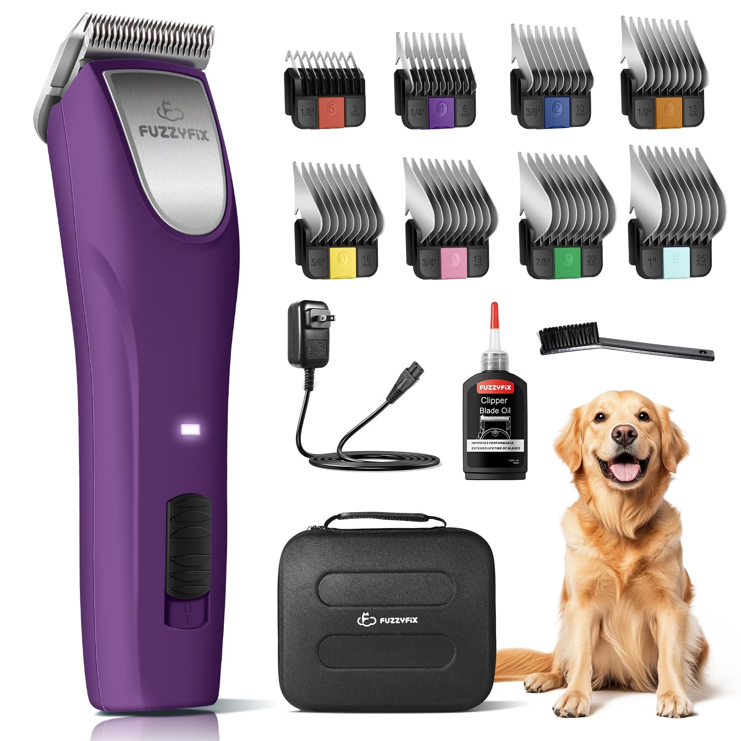 FuzzyFix pro dog clippers in hand offering precise, comfortable grooming.