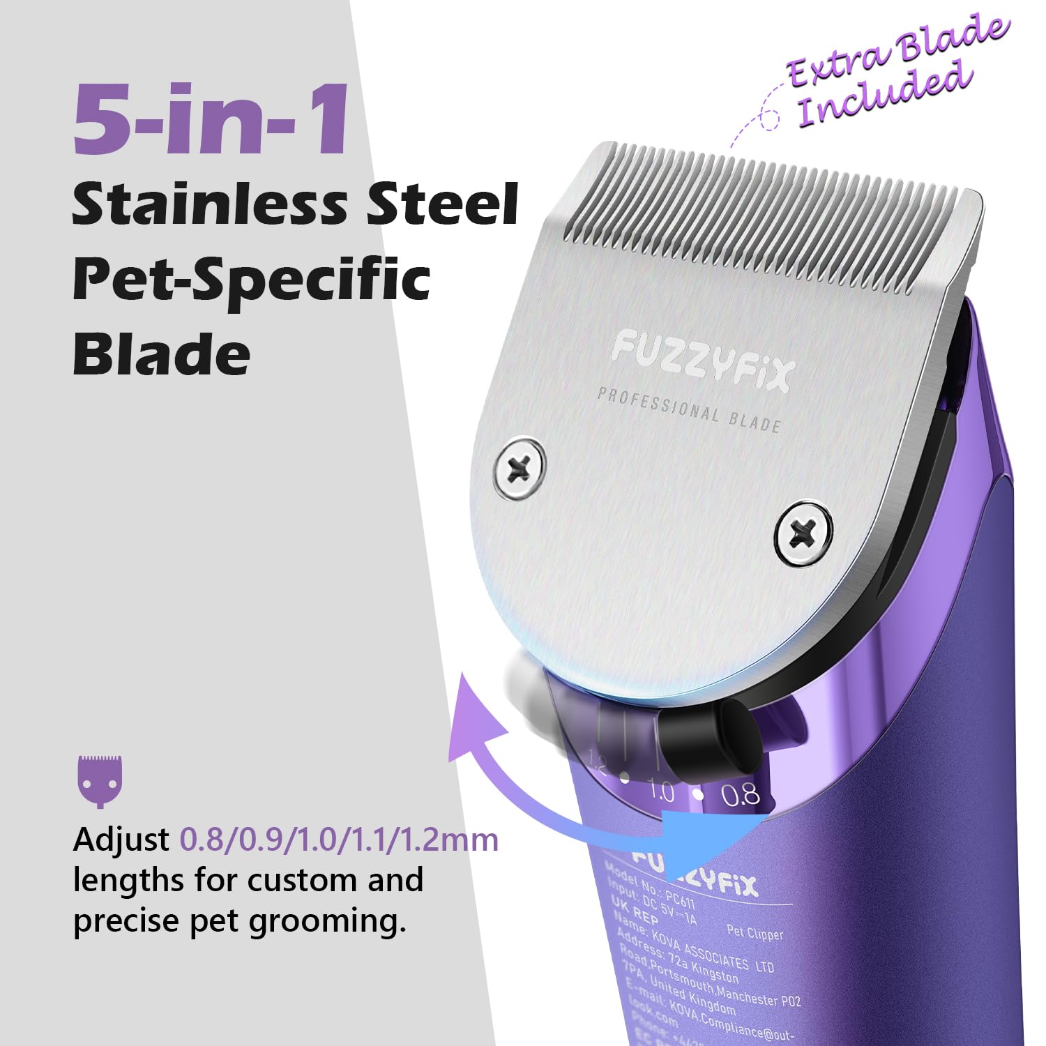 FuzzyFix quiet clipper operates at 45dB for calmer pets during grooming.