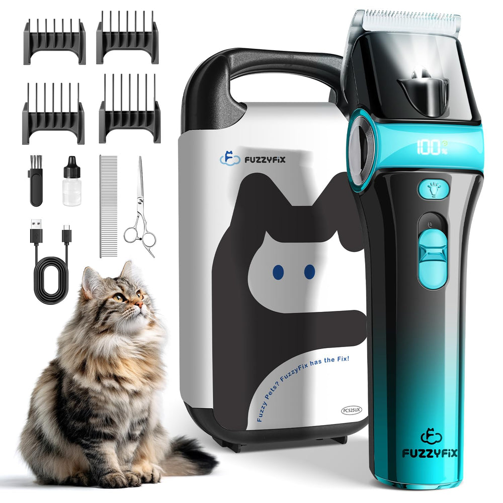 FuzzyFix storage box and accessories organize your grooming kit neatly.