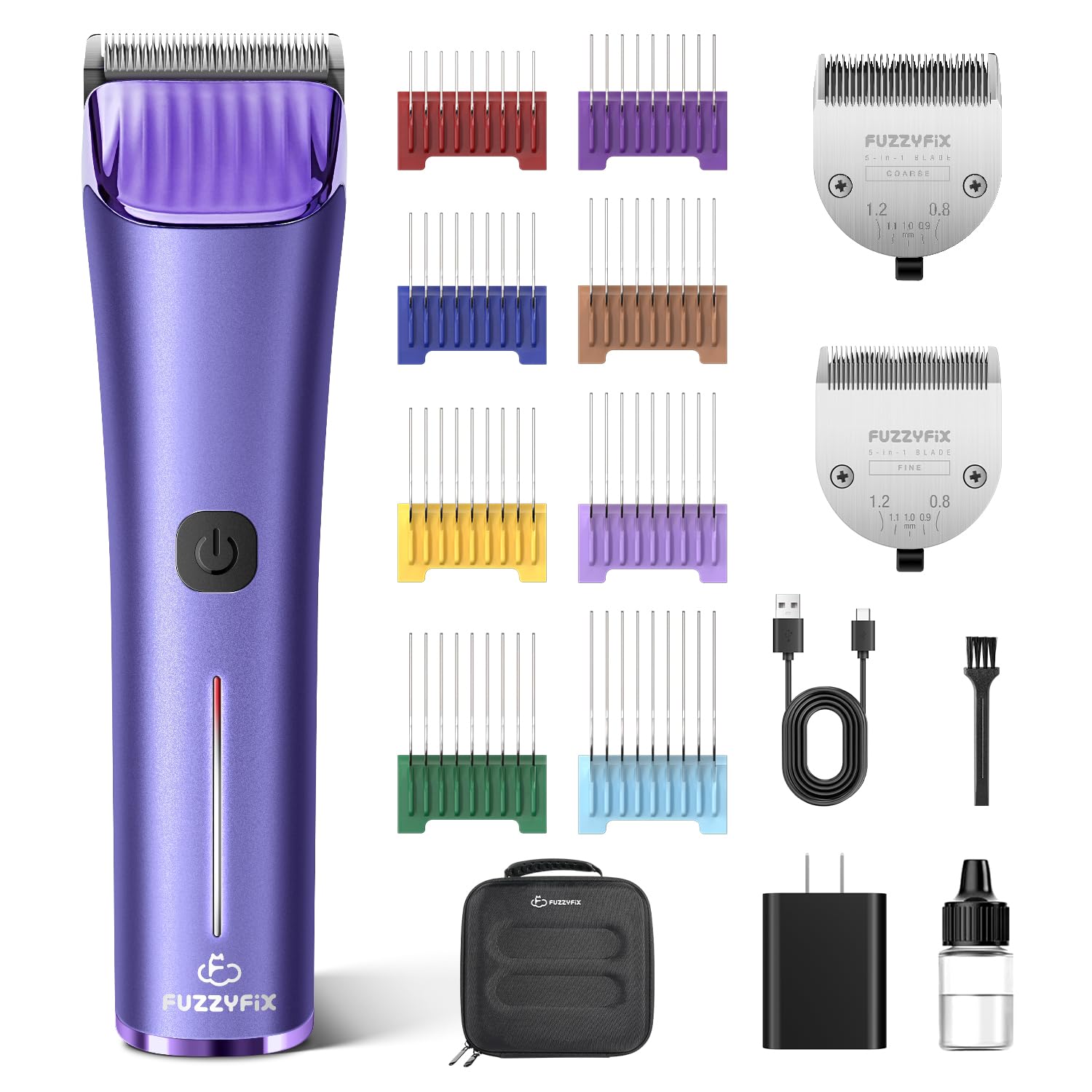 FuzzyFix storage case keeps blades and accessories organized for ready grooming.