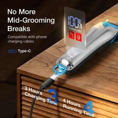 FuzzyFix ultra-quiet clipper performing grooming with low vibration.