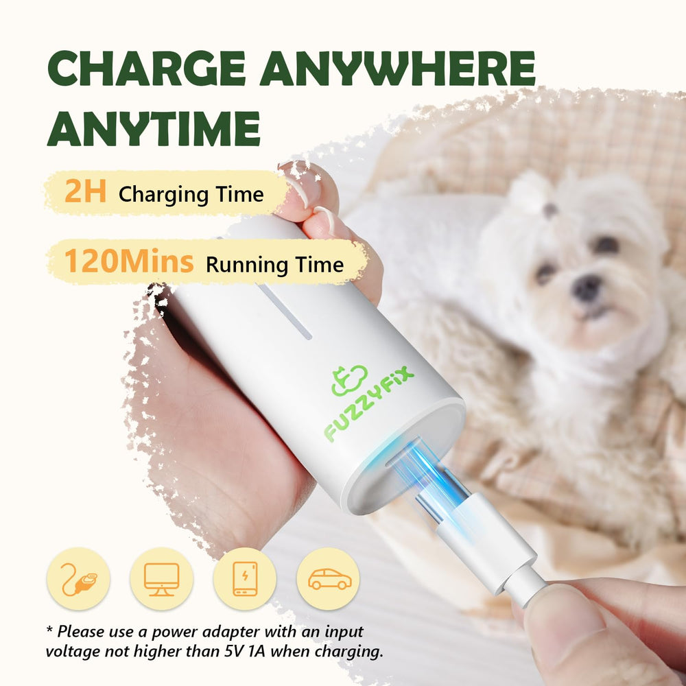 FuzzyFix USB charging design powers cordless grooming up to two hours