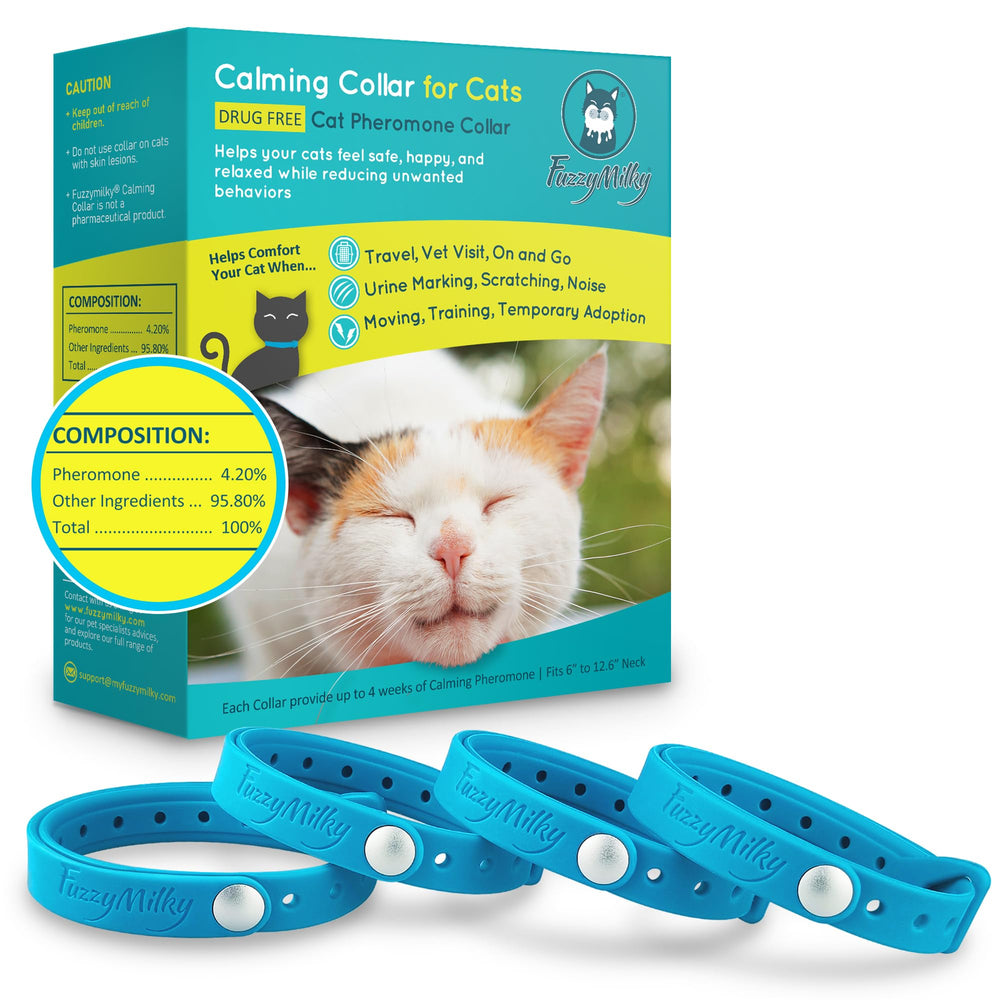 FuzzyMilky calm collar blue packaging highlights convenient anxiety-relief option.