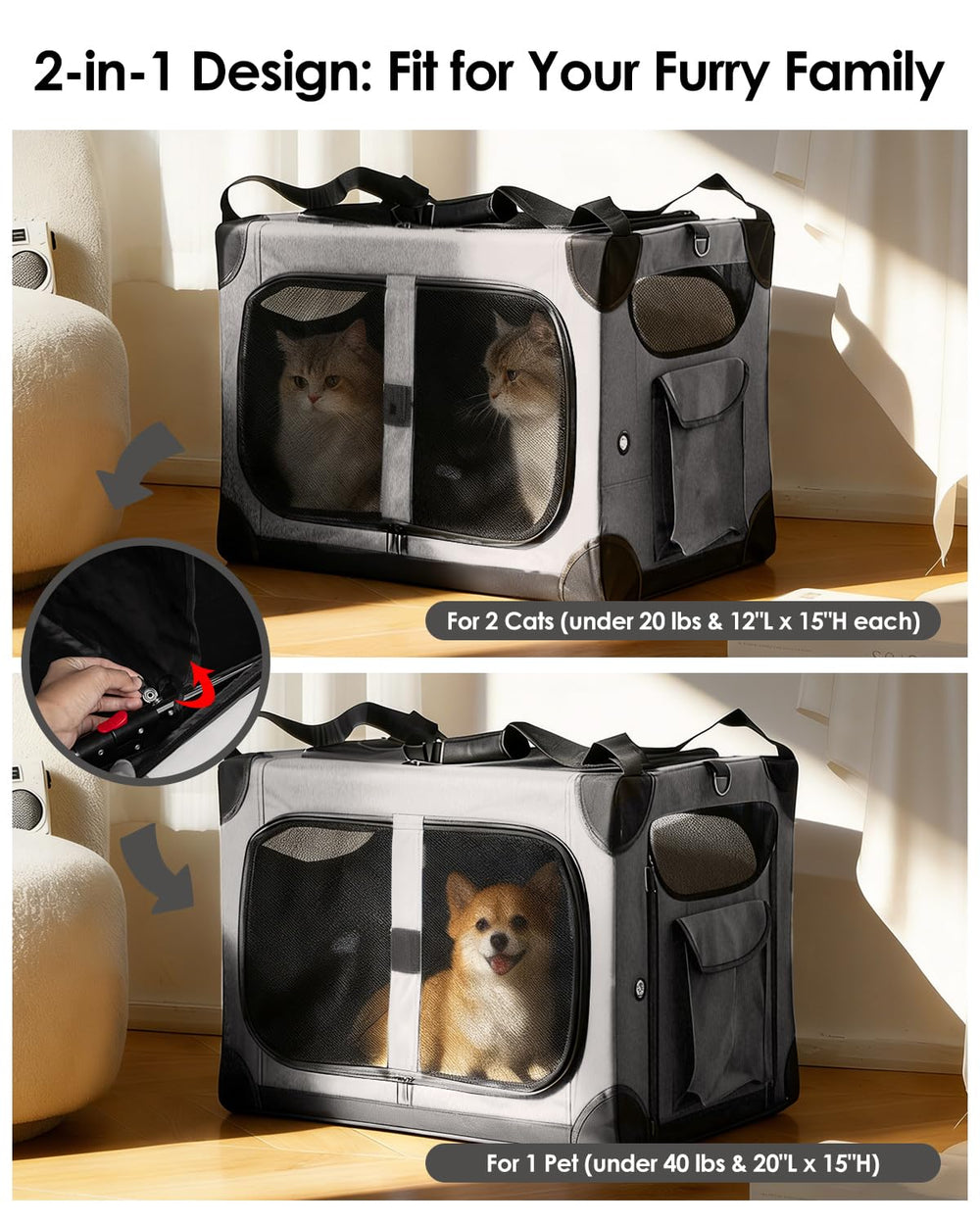 FuzzyNest cat carrier with secure zipper and reinforced frame for stability.