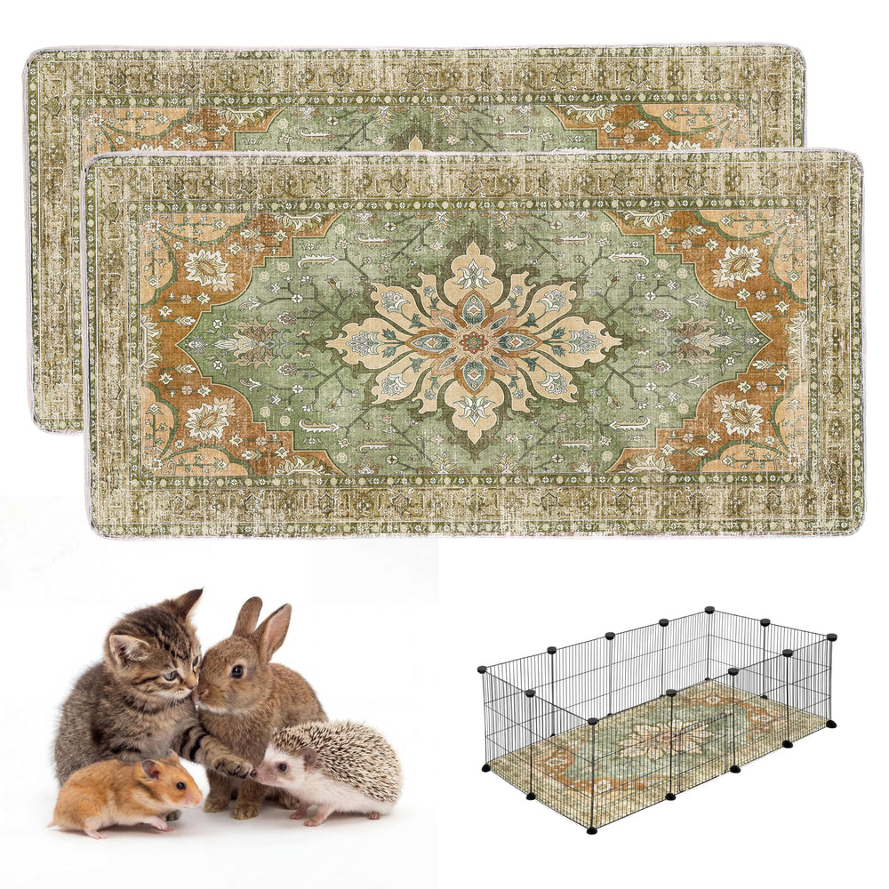 FXO washable guinea pig pee pad in green floral protects cages and absorbs spills.