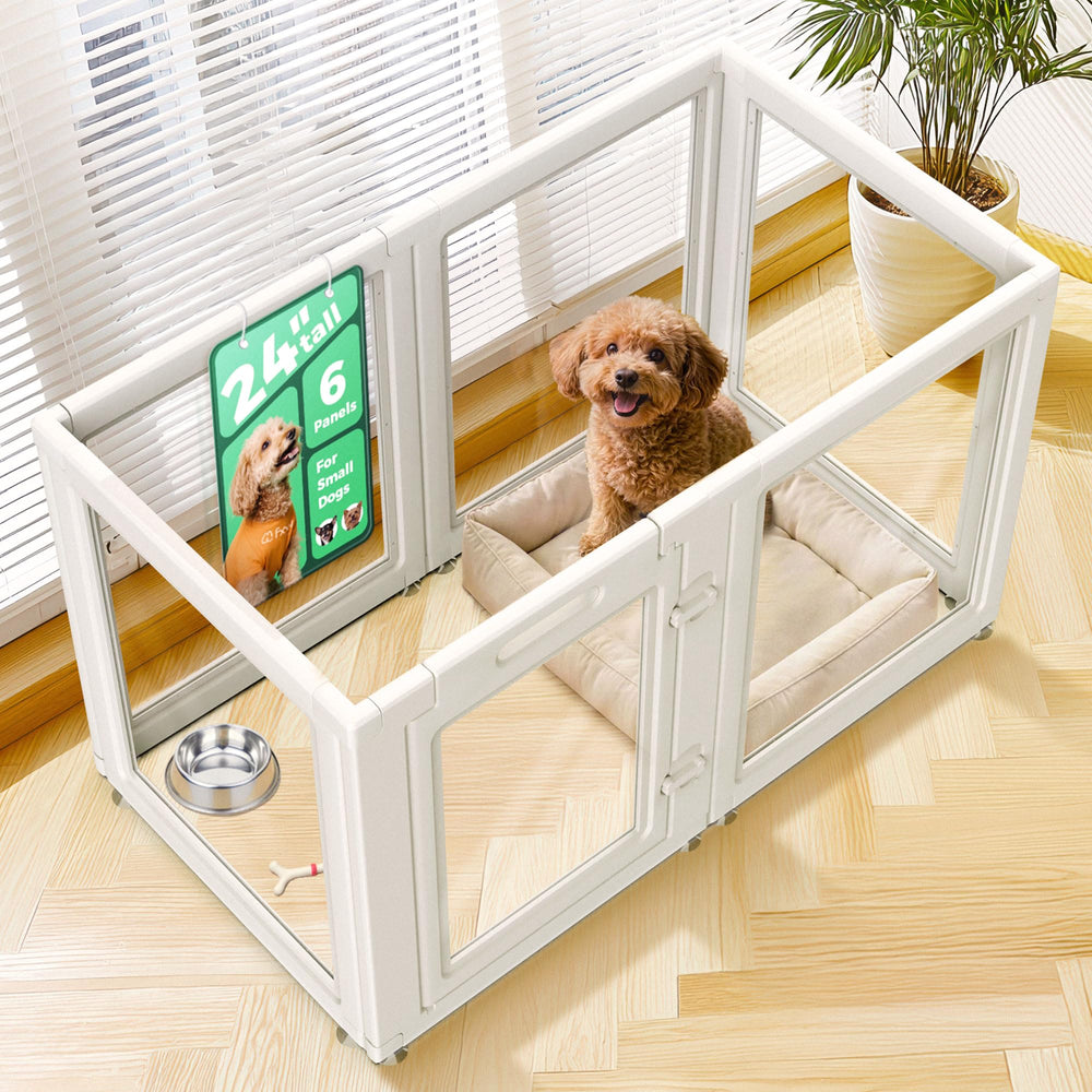FXW AuraSpace 6-panel playpen in white, quick-assembly for puppies