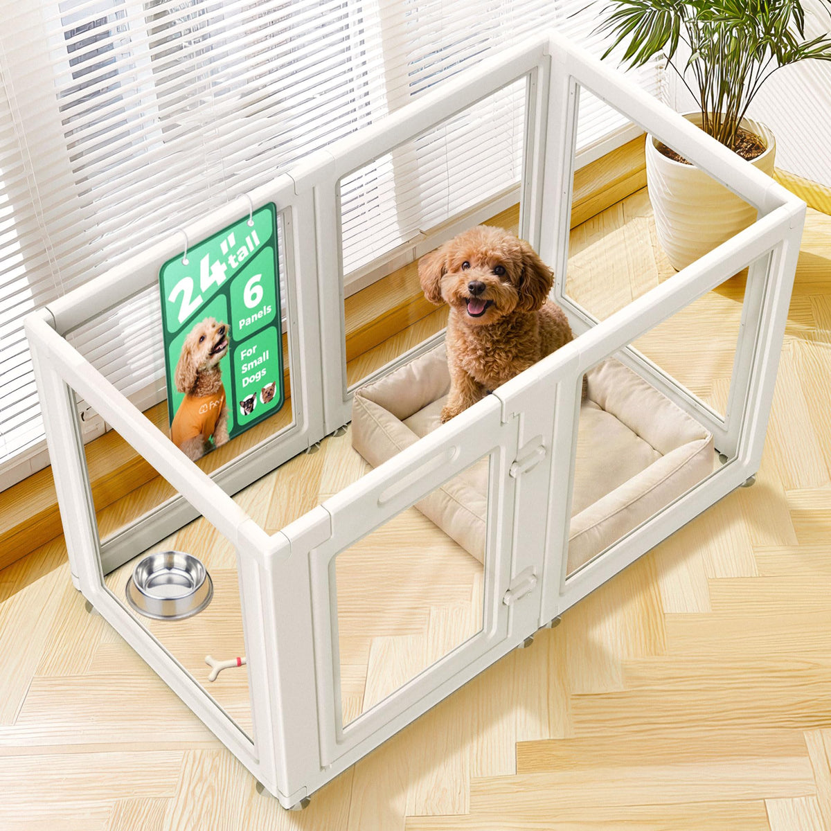FXW AuraSpace 6-panel playpen in white, quick-assembly for puppies