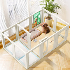 FXW AuraSpace easy-setup image showing quick panel assembly for the puppy playpen