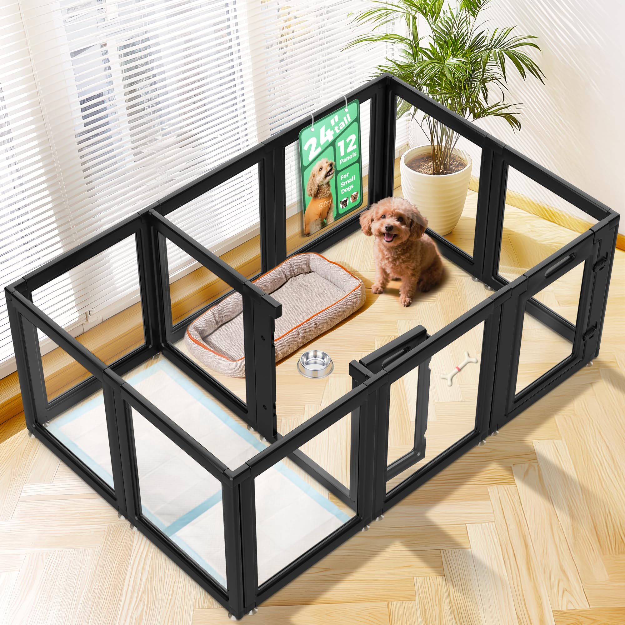 FXW AuraSpace divider inside playpen shows two separate zones for independent dog play