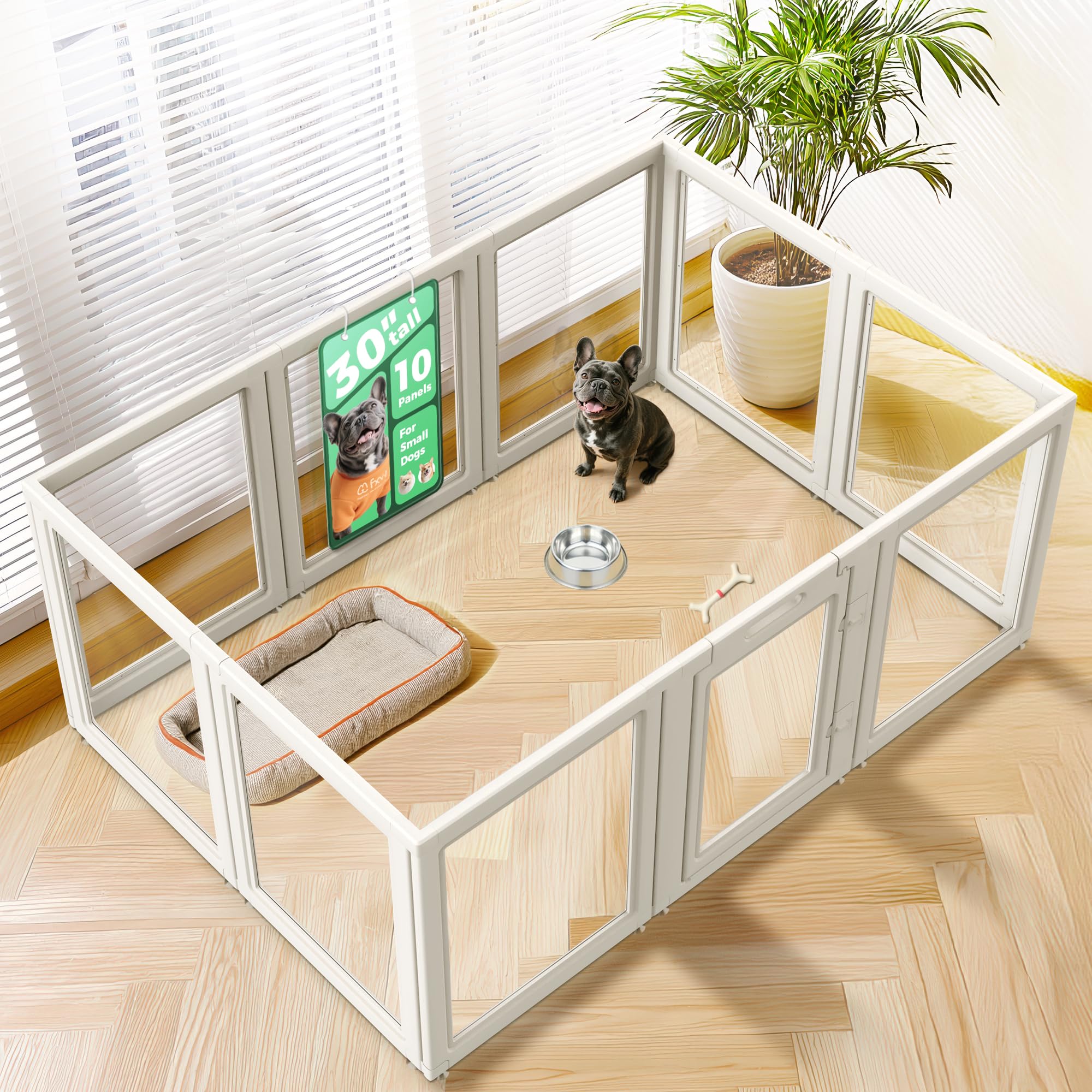 FXW AuraSpace 30-inch side view shows a spacious indoor play area for small to medium dogs.