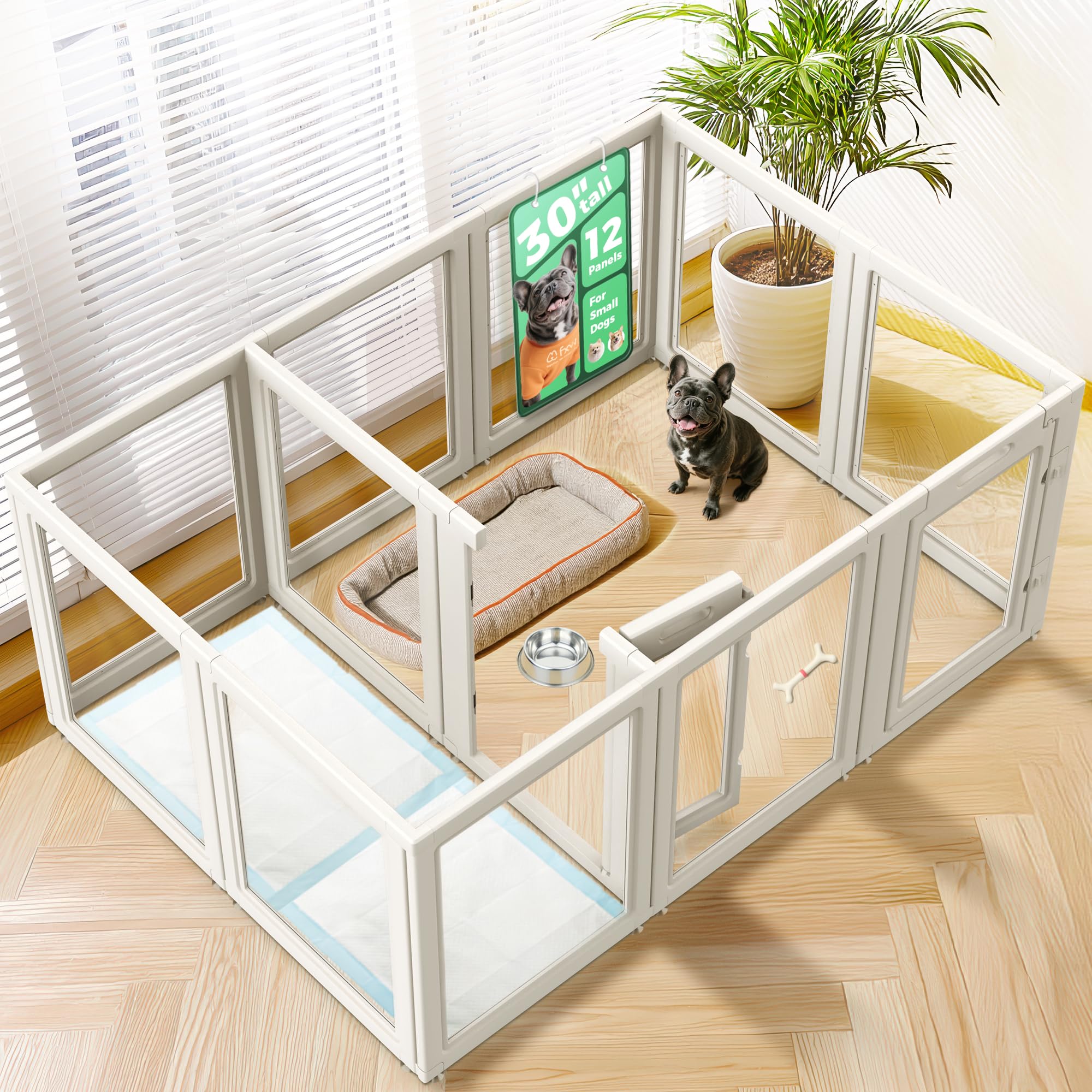 FXW AuraSpace dog playpen assembled in a bright indoor corner for safe use