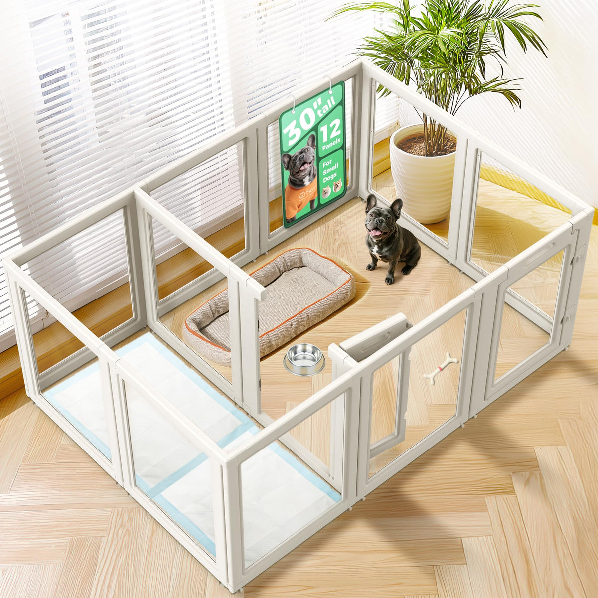 FXW AuraSpace dog playpen assembled in a bright indoor corner for safe use