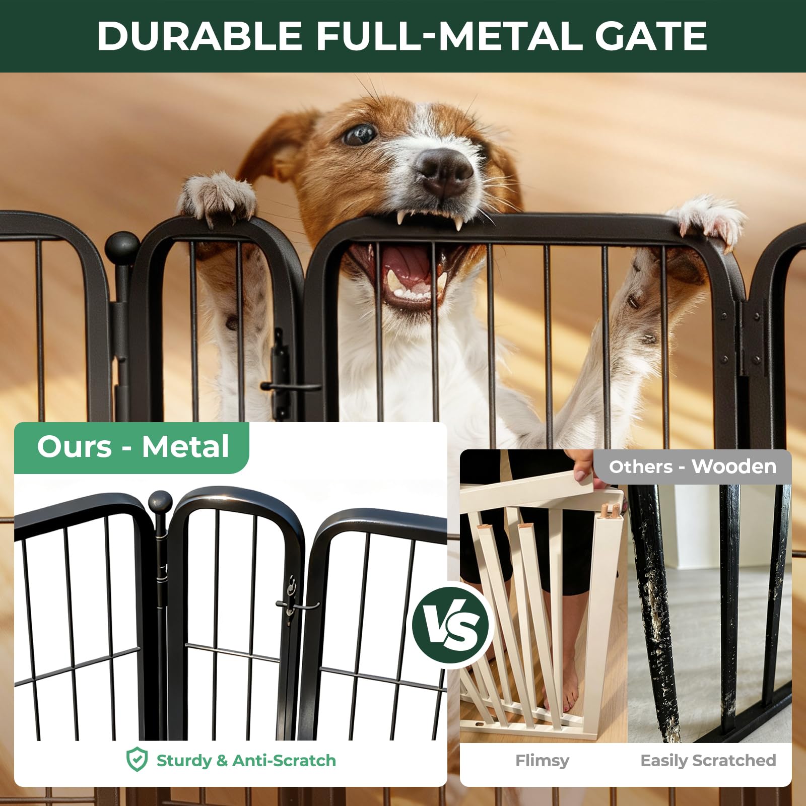 FXW Dog Gate with eight panels demonstrates adjustable width for large rooms.